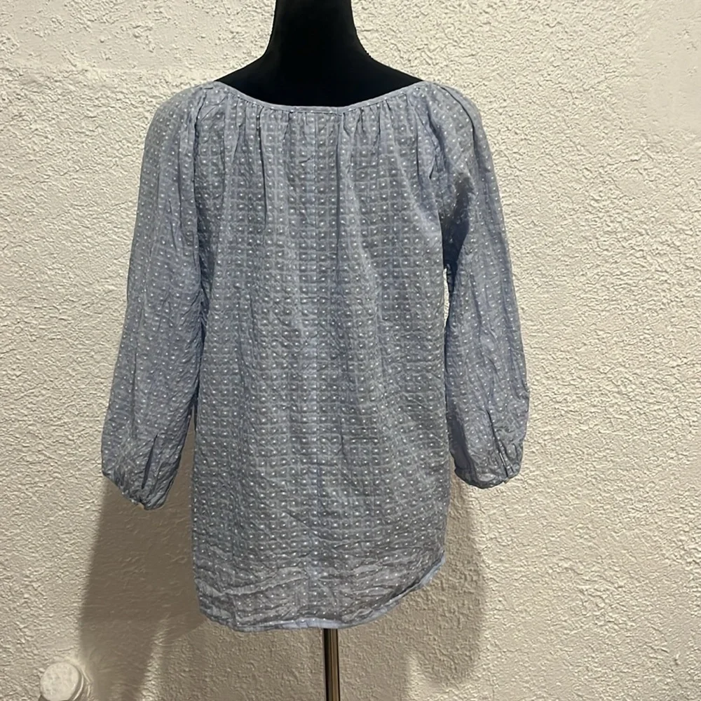 J. Crew Light Blue Textured Peasant Blouse with Tassel Tie
